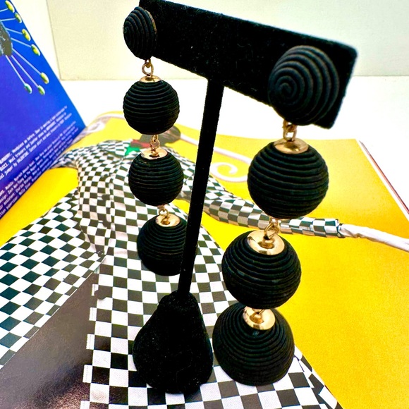 Black Bauble Drop Earrings - Picture 2 of 4